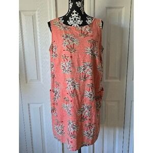 White Stag Coral Palm Tree Script Print Sleeveless‎ Pocket Dress Ladies Large